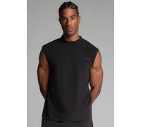 SikSilk Men's Sleeveless Boxy Fit High Crew Neck T-Shirt Black