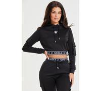 SikSilk Womens Cropped Cargo Hoodie in Black - Size 14 UK