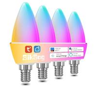 SikSog E14 Led Bulb, Smart Light Bulbs Work with Alexa, Google Assistant, WiFi Candelabra Bulbs 40 Watt Equivalent, RGBCW Color Changing Light Bulb, WiFi (2.4G) Only, 560 LM, 4 Pack