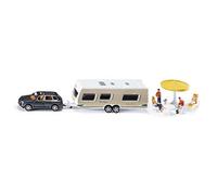 siku 2542, car with caravan, figures and camping equipment, 1 55, metal/plastic, multicoloured