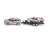 siku 2544, Car with Transport Trailer and Sports Car, 1:55, Metal,Plastic, Silver,Green, Tiltable loading area