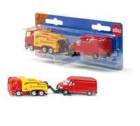 1667, Breakdown Truck with Car, Metal/Plastic, Red/Yellow, Liftable and lowerable towing device