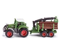 SIKU 1:87 SCALE FENDT TRACTOR WITH FORESTRY TRAILER | Includes 6 tree trunks, movable loading crane, detachable tandem axle forestry trailer