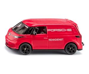 SIKU 1121 VW ID Buzz Cargo Porsche Renndienst Hatchback Trailer Hitch Metal Body Red Motor Sport Vehicle for Children
