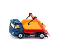 siku 1298, Lorry with Skip, Toy Truck, Multicoloured with Metallic Paint in Sequin Blue, Moveable Crane Arm, Skip Unloading System, Trailer Hitch