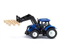 siku 1544, New Holland Tractor with Pallet Fork and Pallet, Metal,Plastic, Blue, Toy Tractor for Children, Movable Front Loader
