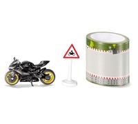 siku 1601, Ducati Panigale 1299 Motorbike with tape and traffic sign, Black, Metal,Plastic, Rubber tyres