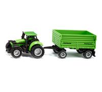 siku 1606, DEUTZ-FAHR tractor with Fortuna 2-axle trailer, Toy tractor, Metal/plastic, Green, Removable cab, Tipping body, Trailer with smooth-running rubberisedg wheels, Trailer coupling