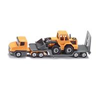 Siku Low Loader 1616 with Front Loader 1:87 - Metal/Plastic, Orange, Folding Tailgate, Detachable