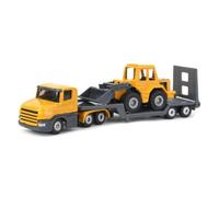 siku 1616, Low Loader with Front Loader, Metal/Plastic, Orange, Folding tailgate, Detachable
