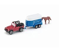 siku 1651, Jeep with Horse Trailer, Metal,Plastic, Multicolour, Incl. 1 toy horse, Opening loading flap
