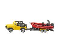 siku 1658, Jeep with Boat, Metal/Plastic, Yellow/Red, Removable trai (US IMPORT)
