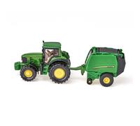 siku 1665, John Deere Tractor with Round Baler and 2 Bales, Metal/Pl (US IMPORT)