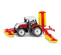 siku 1672, Steyr Tractor with Pöttinger Combination Mower, Metal,Plastic, Red, Toy vehicle for children