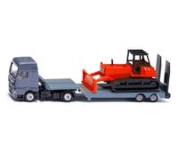 Siku 1762 MAN Truck with Low Loader and Bulldozer, 1:87, Red/Grey | Metal/plastic, toy set, detachable low loader, movable clearing plate, VIP shuttle