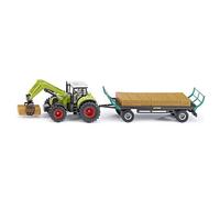 SIKU 1946, Claas Tractor with Square Bale Grab and Bale Trolley, 1:50, Metal/Plastic, Green, Incl. 12 Square Bales