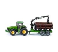 siku 1954, John Deere Tractor with Forestry Trailer, 1:50, Metal,Plastic, Green, Functional loading arm and claw