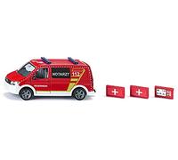 siku 2116, VW T6 Emergency Car, Metal,Plastic, 1:50, Red,White, Interchangeable wheels, Driver and passenger door and tailgate can be opened, Incl. accessories