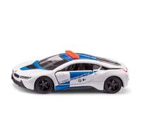 Siku 2319 BMW i8 Safety Car, 1:50, Metal/Plastic, Blue/White | Opening doors, removable tyres, metal body, race track toy car, rubber tyres, motorsport fans
