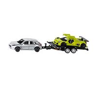 siku 2544, Car with Transport Trailer and Sports Car, 1:55, Metal,Plastic, Silver,Green, Tiltable loading area