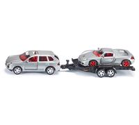 siku 2544, Car with Transport Trailer and Sports Car, 1:55, Metal,Plastic, Silver,Green, Tiltable loading area