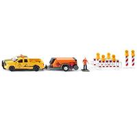 siku 3505, RAM 1500 Pick-Up with Compressor Trailer, 1:50, Metal,Plastic, Yellow,Orange, In arriers and toy figure