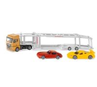 Siku 3944 Man Car Transporter, 1:50, Includes 2 Toy Cars, Metal/Plastic, Orange/Silver, Detachable Trailer, Lowerable Platform