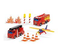 siku 6330, Fire brigade gift set, Truck with aerial rescue platform, Fire engine, Aeroplane, Movable parts, Incl. Pylons, Beacons and Flames