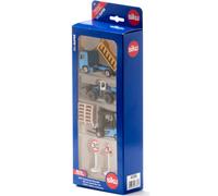 siku 6336, Construction Site Gift Set with Truck, Forklift, Loader, 6 Pallets, 2 Traffic Signs, Metal,Plastic, yellow,Blue, Moving Parts