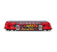 siku 1791, Double-Decker Train, 1:87, Metal,Plastic, Red, Graffiti design, Compatible with other siku toys