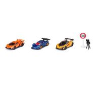 siku 6328, Supercars Gift Set, Lamborghini Veneno, Apollo I.E., McLaren Senna, Movable parts, Incl. Road Sign and Speed Camera