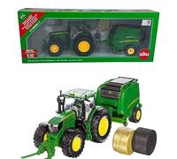 SIKU John Deere 6175R Tractor with Press and Round Baler, Green, 1/32 Scale, 1 Count, Unisex, Kids, 3-12 Years Old