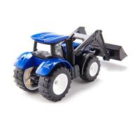 1396, New Holland tractor with front loader, Metal/Plastic, Blue/Black, Movable front loader, Trailer hitch