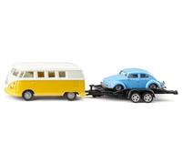 Siku - Volkswagen T1 with Trailer and Beetle - Yellow/White/Blue - Sturdy Model Vehicle Set - Metal and Plastic - PVC Free - Small-Scale Toy - Stable Construction - from 3 Years Old and Up - SK-2567
