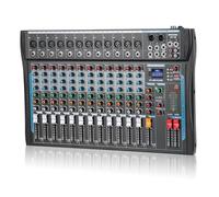 SIKUING 12 Channel Audio Interface, DJ Mixer, 16-bit DSP Effect, USB Audio Mixer+48V Phantom Power, Bluetooth Mixer for Karaoke Streaming Recording,