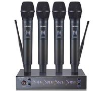 SIKUING 4 Channel UHF Wireless Microphone System with Cordless Handheld Mics, 4x50 Adjustable Frequencies, Ideal for Karaoke Meeting Church, 300ft Range (4 Handheld)