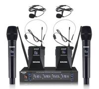 SIKUING 4 Channel UHF Wireless Microphone System with Lavalier Headset Mics, 4x50 Adjustable Frequencies, Ideal for Karaoke Meeting Church, 300ft Range (2 Handheld 2 Bodypack)
