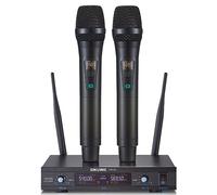 SIKUING Wireless Microphone System, Metal Dual Pro UHF Cordless Dynamic Mic, 2x30 Adjustable Frequencies, Handheld Microphone System for Home Karaoke, Meeting, Church, 300ft Range (2 Handheld)
