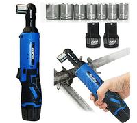SiKy 3/8" Electric Impact Wrench 40 Nm 12V, Right Angle Wrench, 7X Sockets Set & 2X 1500mAh Batteries, Forward/Reverse Function - Power Wrench Tool