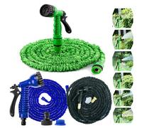 SiKy Garden Hose Pipe 200ft Expandable Water Pipes with 7 Patterns Spray Gun for Watering Flowers Washing Cars, Fit 3/4" to 1/2" Tap Adaptor(Green)