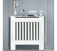 SiKy MDF White Painted Radiator Cover Wooden Cabinet Shelving Home Office Vertical Slatted Vent H 82 x W 78 x D 19 Cm, Freestanding Frame, Easy Assembly