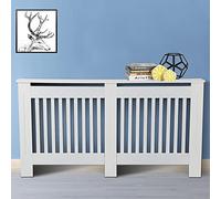 SiKy Slatted Radiator Cover White Painted, Wall Shelf Cabinet Heating Covers, Traditional Heater Hide-Out, Freestanding Frame, Vertical Bars Easy Assembly Large: H 82 x W 152 x D 19 Cm
