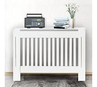 SiKy White Painted MDF Radiator Heating Cover Vertical Slat Radiator Shelf for Living Room - H 82 x W 112x D 19 Cm