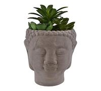 SIL Buddha Head Pot with Faux Succulent (Cactus)