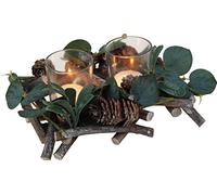 SiL Interiors Christmas Table Centrepiece Double Tealight Candle Holder - Alpine Sage Leaf