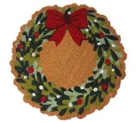 SiL Interiors Christmas Wreath Round Doormat with Non-Slip Backing 50 cm - Coir Fiber