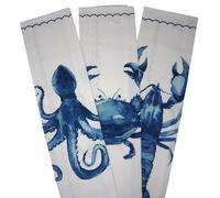SiL Interiors Coastal Nautical Sea Creature Sealife Tea Towels Blue White - Set of 3