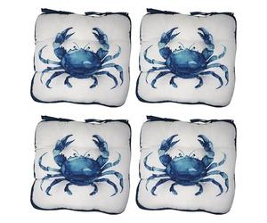 SiL Interiors Nautical Crab Chair Cushions - Reversible Tied Seat Pads - Set of 4