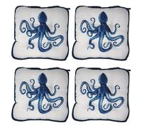 SiL Interiors Nautical Octopus Chair Cushions - Reversible Tied Seat Pads - Set of 4