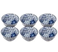 SiL Interiors Navy Blue Floral 12cm Patterned Asian Inspired Serving Bowls - Set of 6